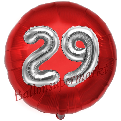 Folienballon-Rund-Jumbo-3D-29.-Geburtstag-Rot-Silber-Zahl-29-Luftballon-Geschenk