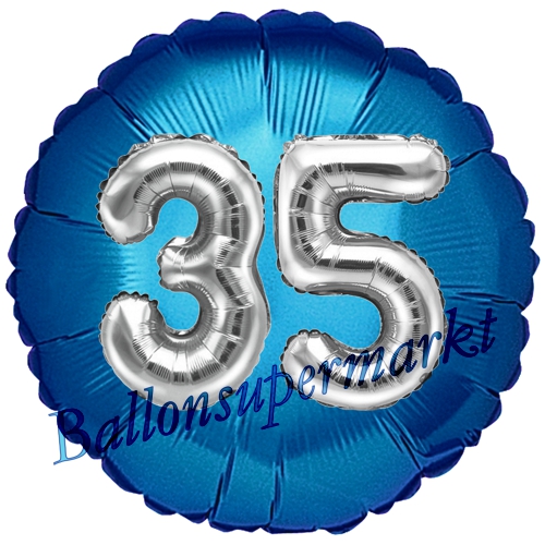 Folienballon-Rund-Jumbo-3D-35.-Geburtstag-Blau-Silber-Zahl-35-Luftballon-Geschenk