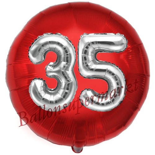Folienballon-Rund-Jumbo-3D-35.-Geburtstag-Rot-Silber-Zahl-35-Luftballon-Geschenk