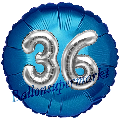 Folienballon-Rund-Jumbo-3D-36.-Geburtstag-Blau-Silber-Zahl-36-Luftballon-Geschenk
