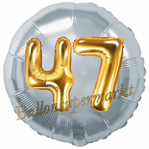 Folienballon-Rund-Jumbo-3D-47.-Geburtstag-Silber-Gold-Zahl-47-Luftballon-Geschenk