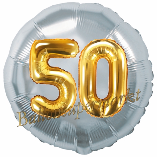 Folienballon-Rund-Jumbo-3D-50.-Geburtstag-Silber-Gold-Zahl-50-Luftballon-Geschenk