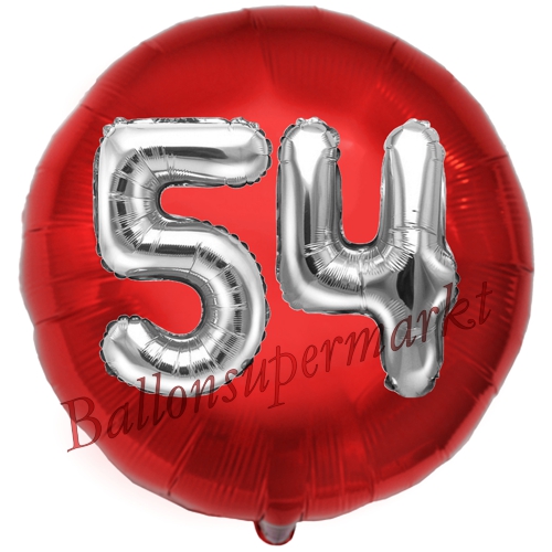 Folienballon-Rund-Jumbo-3D-54.-Geburtstag-Rot-Silber-Zahl-54-Luftballon-Geschenk