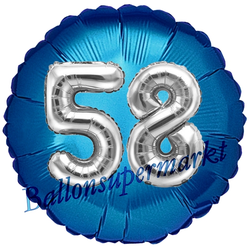 Folienballon-Rund-Jumbo-3D-58.-Geburtstag-Blau-Silber-Zahl-58-Luftballon-Geschenk