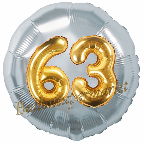 Folienballon-Rund-Jumbo-3D-63.-Geburtstag-Silber-Gold-Zahl-63-Luftballon-Geschenk