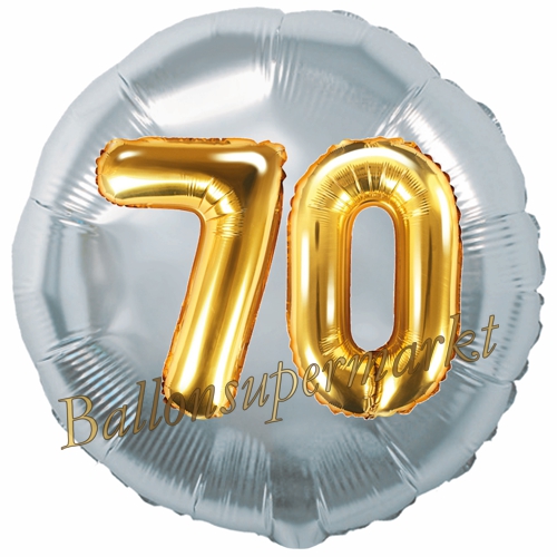 Folienballon-Rund-Jumbo-3D-70.-Geburtstag-Silber-Gold-Zahl-70-Luftballon-Geschenk