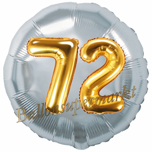 Folienballon-Rund-Jumbo-3D-72.-Geburtstag-Silber-Gold-Zahl-72-Luftballon-Geschenk