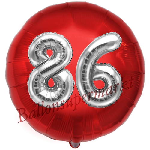 Folienballon-Rund-Jumbo-3D-86.-Geburtstag-Rot-Silber-Zahl-86-Luftballon-Geschenk