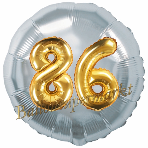 Folienballon-Rund-Jumbo-3D-86.-Geburtstag-Silber-Gold-Zahl-86-Luftballon-Geschenk