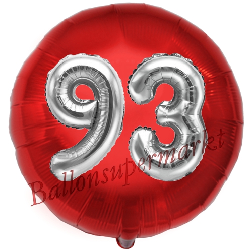 Folienballon-Rund-Jumbo-3D-93.-Geburtstag-Rot-Silber-Zahl-93-Luftballon-Geschenk