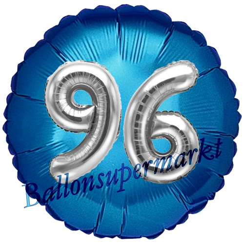 Folienballon-Rund-Jumbo-3D-96.-Geburtstag-Blau-Silber-Zahl-96-Luftballon-Geschenk