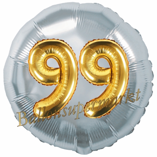 Folienballon-Rund-Jumbo-3D-99.-Geburtstag-Silber-Gold-Zahl-99-Luftballon-Geschenk
