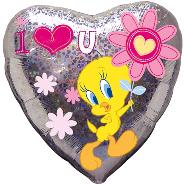 Folienballon-Tweety-Love-You-Forever-holografisch-Herzluftballon