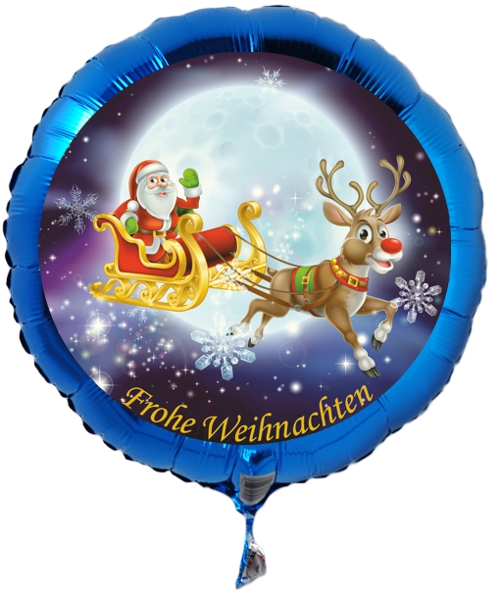 Folienballon-Weihnachten-Weihnachstmann-Schlitten-Frohe-Weihnachten-rund-Geschenk-zu-Weihnachten-Nikolaus