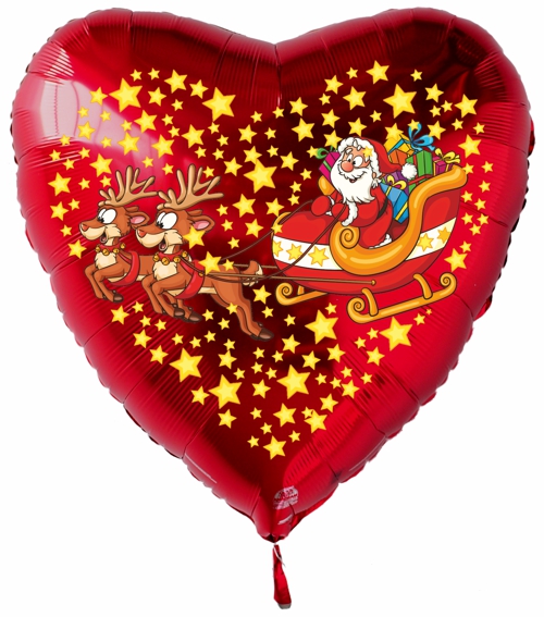 Folienballon-Weihnachten-Weihnachstmann-Schlitten-Herz-Geschenk-zu-Weihnachten-Nikolaus
