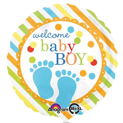 Folienballon-Welcome-Baby-Boy-Babyfuesschen-Luftballon-Geburt-Taufe-Junge