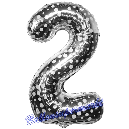 Folienballon-Zahl-2-Silber-mit-Punkten-Luftballon-Geschenk-Geburtstag-Jubilaeum-Firmenveranstaltung