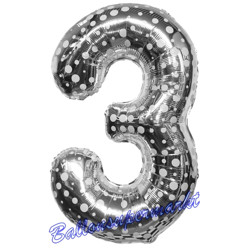 Folienballon-Zahl-3-Silber-mit-Punkten-Luftballon-Geschenk-Geburtstag-Jubilaeum-Firmenveranstaltung