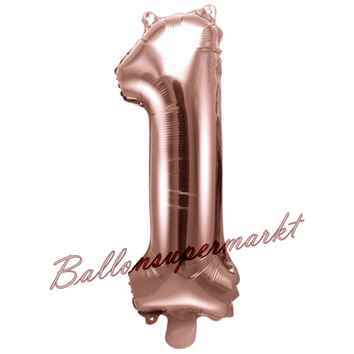 Folienballon-Zahl-35-cm-1-Rosegold-Luftballon-Geschenk-Geburtstag-Jubilaeum-Firmenveranstaltung