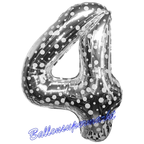 Folienballon-Zahl-4-Silber-mit-Punkten-Luftballon-Geschenk-Geburtstag-Jubilaeum-Firmenveranstaltung