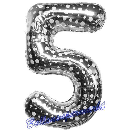 Folienballon-Zahl-5-Silber-mit-Punkten-Luftballon-Geschenk-Geburtstag-Jubilaeum-Firmenveranstaltung
