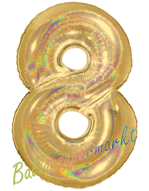 Folienballon-Zahl-8-Gold-Holografisch-Luftballon-Geschenk-Geburtstag-Jubilaeum-Firmenveranstaltung