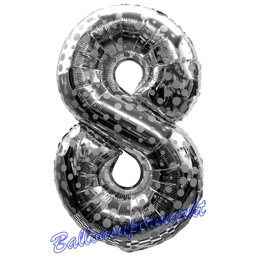 Folienballon-Zahl-8-Silber-mit-Punkten-Luftballon-Geschenk-Geburtstag-Jubilaeum-Firmenveranstaltung