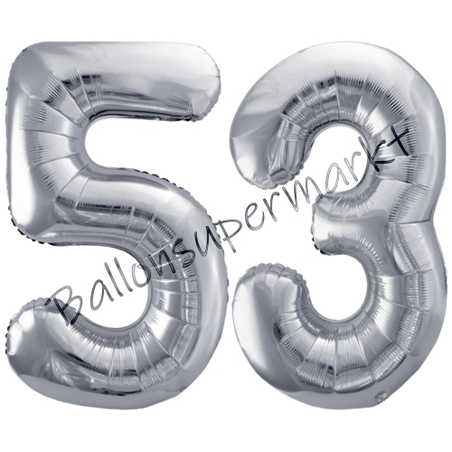 Folienballons-86cm-Zahlen-53-Silber-Luftballon-Geschenk-Geburtstag-Jubilaeum-Firmenveranstaltung