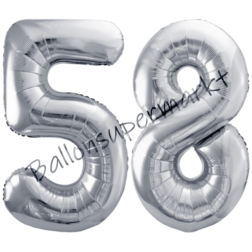 Folienballons-86cm-Zahlen-58-Silber-Luftballon-Geschenk-Geburtstag-Jubilaeum-Firmenveranstaltung