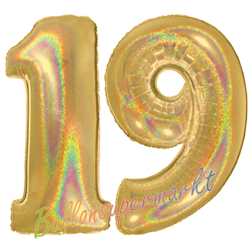 Folienballons-Zahlen-19-holografisch-Gold-Luftballons-Geschenk-19.-Geburtstag-Jubilaeum-Firmenveranstaltung