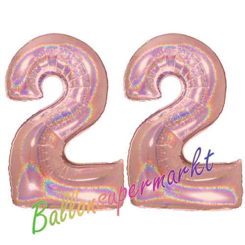 Folienballons-Zahlen-22-holografisch-Rosegold-Luftballons-Geschenk-22.-Geburtstag-Jubilaeum-Firmenveranstaltung