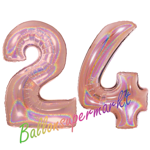 Folienballons-Zahlen-24-holografisch-Rosegold-Luftballons-Geschenk-24.-Geburtstag-Jubilaeum-Firmenveranstaltung