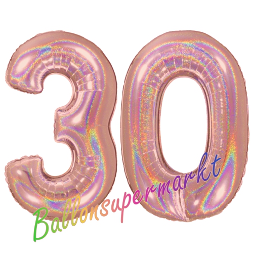 Folienballons-Zahlen-30-holografisch-Rosegold-Luftballons-Geschenk-30.-Geburtstag-Jubilaeum-Firmenveranstaltung