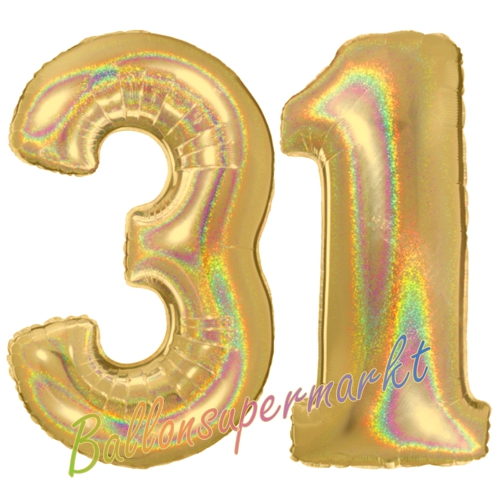 Folienballons-Zahlen-31-holografisch-Gold-Luftballons-Geschenk-31.-Geburtstag-Jubilaeum-Firmenveranstaltung