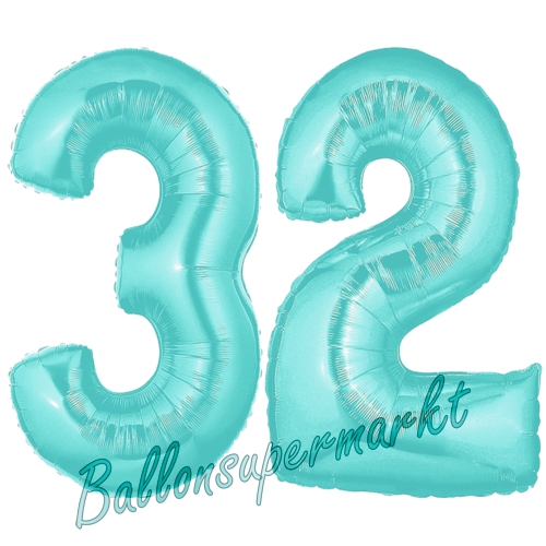 Folienballons-Zahlen-32-Tuerkis-Luftballons-Geschenk-32.-Geburtstag-Jubilaeum-Firmenveranstaltung