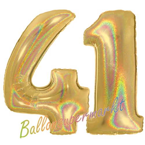 Folienballons-Zahlen-41-holografisch-Gold-Luftballons-Geschenk-41.-Geburtstag-Jubilaeum-Firmenveranstaltung