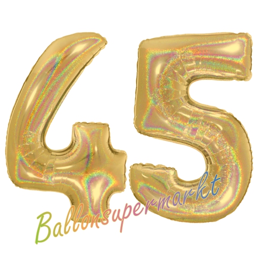 Folienballons-Zahlen-45-holografisch-Gold-Luftballons-Geschenk-45.-Geburtstag-Jubilaeum-Firmenveranstaltung
