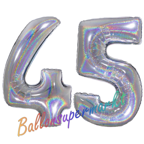 Folienballons-Zahlen-45-holografisch-Silber-Luftballons-Geschenk-45.-Geburtstag-Jubilaeum-Firmenveranstaltung
