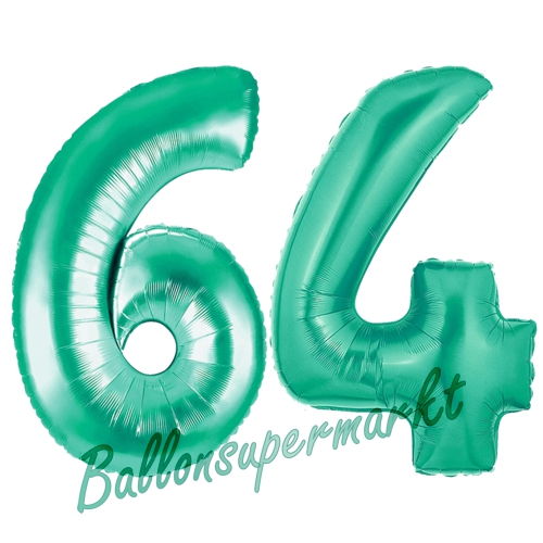Folienballons-Zahlen-64-Aquamarin-Luftballons-Geschenk-64.-Geburtstag-Jubilaeum-Firmenveranstaltung