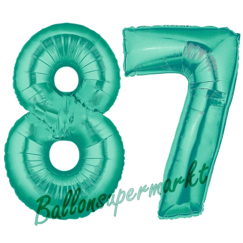 Folienballons-Zahlen-87-Aquamarin-Luftballons-Geschenk-87.-Geburtstag-Jubilaeum-Firmenveranstaltung