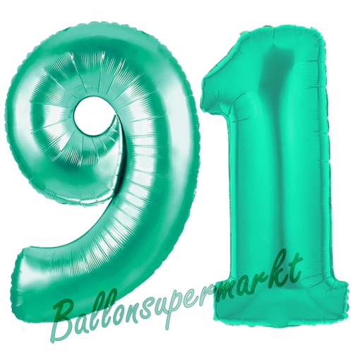 Folienballons-Zahlen-91-Aquamarin-Luftballons-Geschenk-91.-Geburtstag-Jubilaeum-Firmenveranstaltung