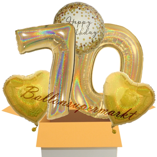 Folienballons-im-Karton-Happy-Birthday-Gold-Sparkle-2-Zahlen-70-2-Herzballons-gold-holografisch-Dekoration-70.-Geburtstag