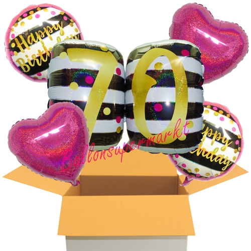 Folienballons-im-Karton-Happy-Birthday-Milestone-Pink-and-Gold-70-2-Herzballons-holo-fuchsia-Dekoration-70.-Geburtstag