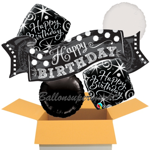 Folienballons-im-Karton-Happy-Birthday-Tafel-2-Elegant-Birthday-2-Runsballons-schwarz-weiss-Dekoration-Geburtstag