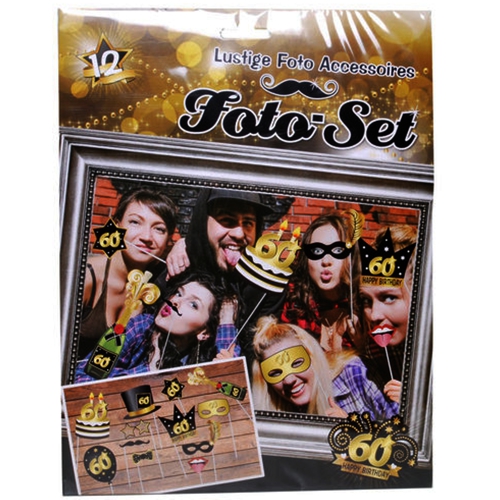 Foto-Set-60-Fotorequisiten-Schwarz-Gold-zum-60-Geburtstag-Photo-Props-Set-12-Teile