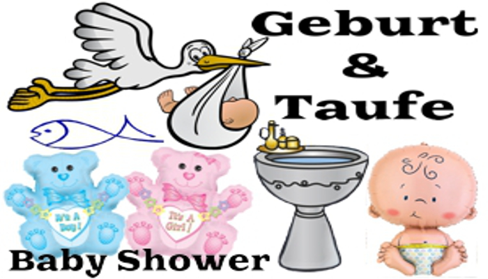 Geburt, Taufe, Babyparty. Dekoration und Luftballons