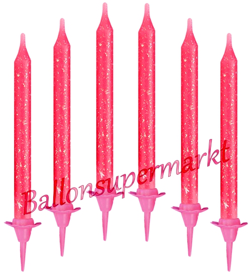 Geburtstagskerzen-Princess-Party-Pink-mit-Glitzer-12-Stueck-mit-Haltern