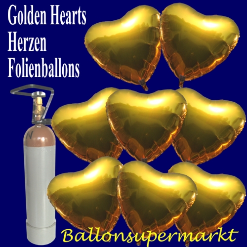 Golden Hearts, goldene Herzballons aus Folie mit Helium-Ballongas zur Hochzeit