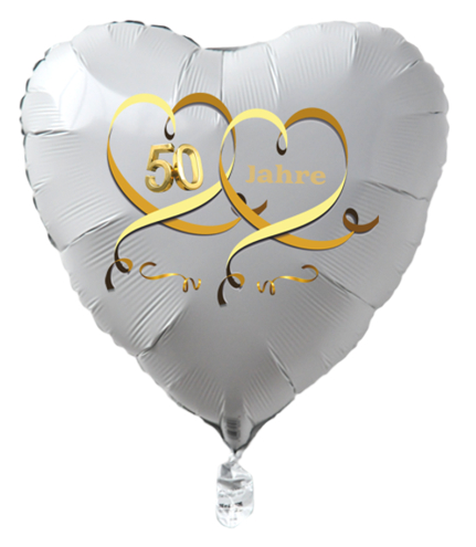 Goldene-Hochzeit-50-Jahre-Herzluftballon-aus-Folie-45-cm-Weiss-mit-Ballongas-Helium