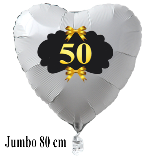 Goldene-Hochzeit-50-mit-goldenen-Schleifen-grosser-weisser-Herzluftballon-aus-Folie-80-cm-mit-Helium
